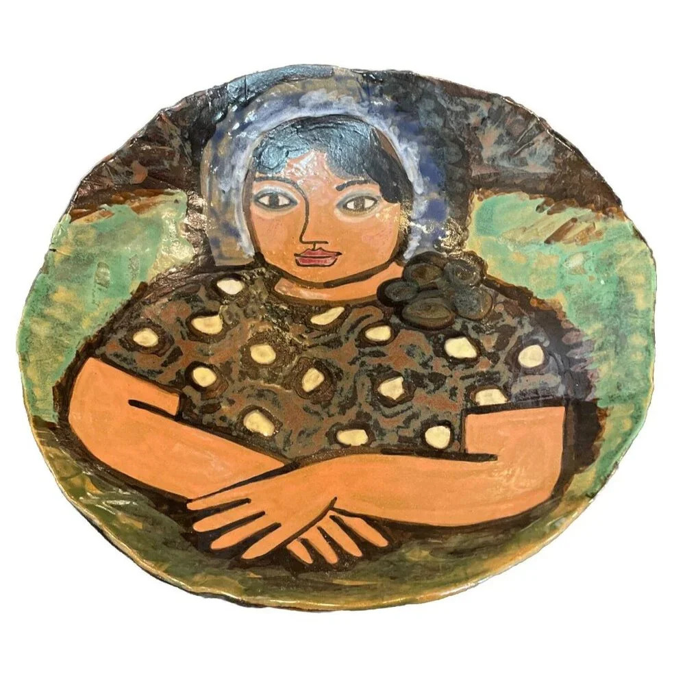 Ingrid Bjerstedt Rogers Pottery Large Bowl Women Lady Handpainted Center Piece